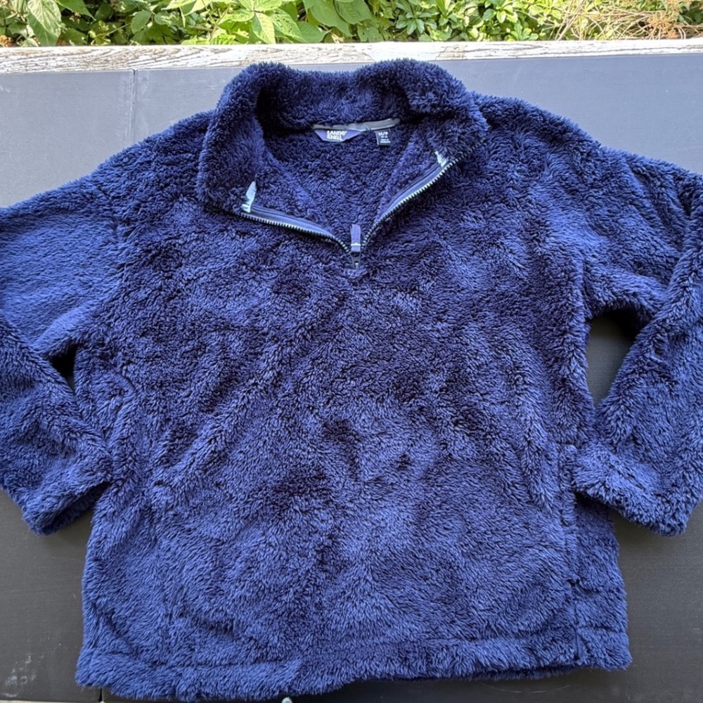 Lands' End Sherpa Fleece Quarter Zip Pullover Navy Blue Women's M Petite Soft